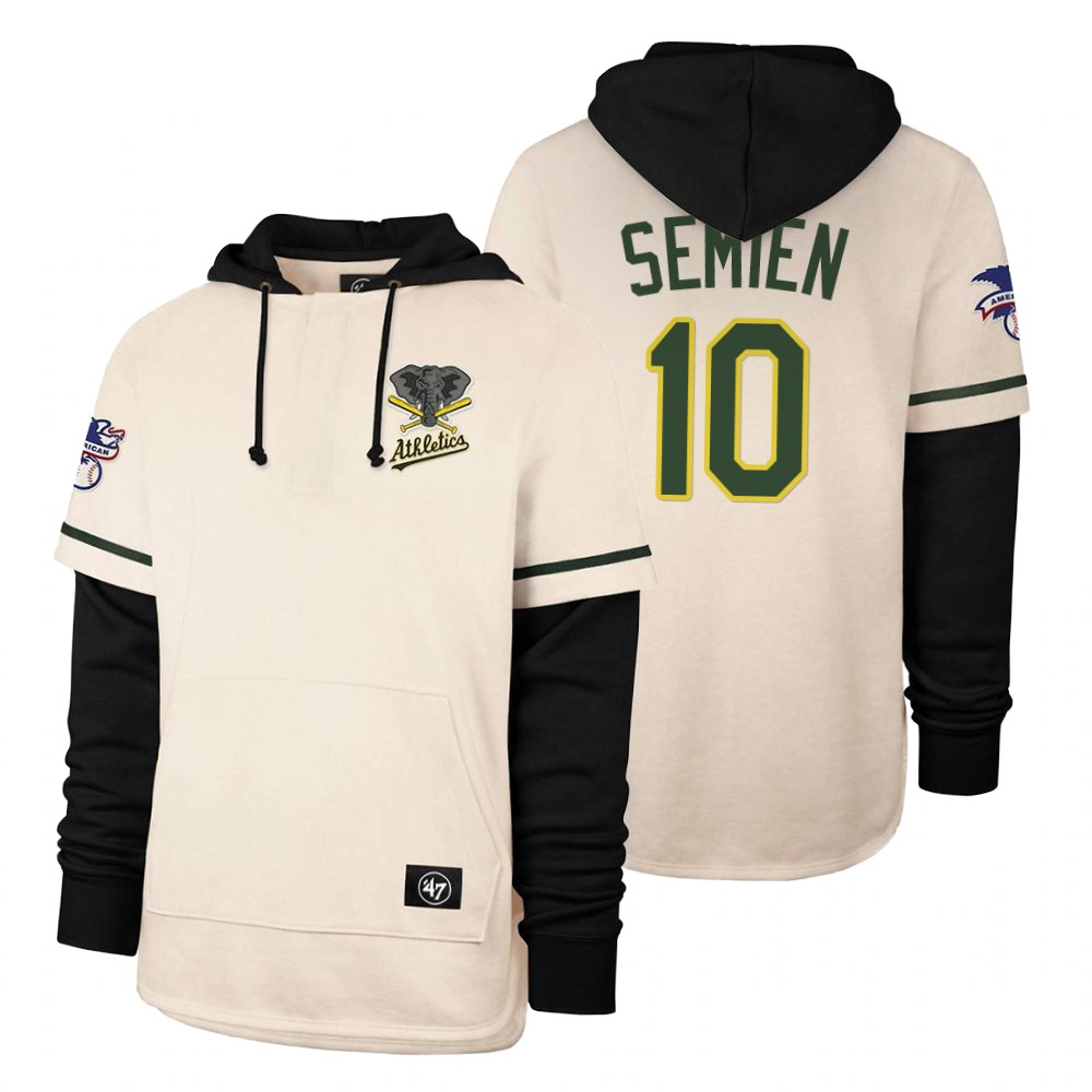 Men Oakland Athletics #10 Semien Cream 2021 Pullover Hoodie MLB Jersey->oakland athletics->MLB Jersey